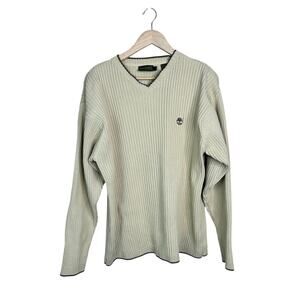 Vintage Men's Timberland Weathergear V-neck Ribbed Knit Sweater Cotton